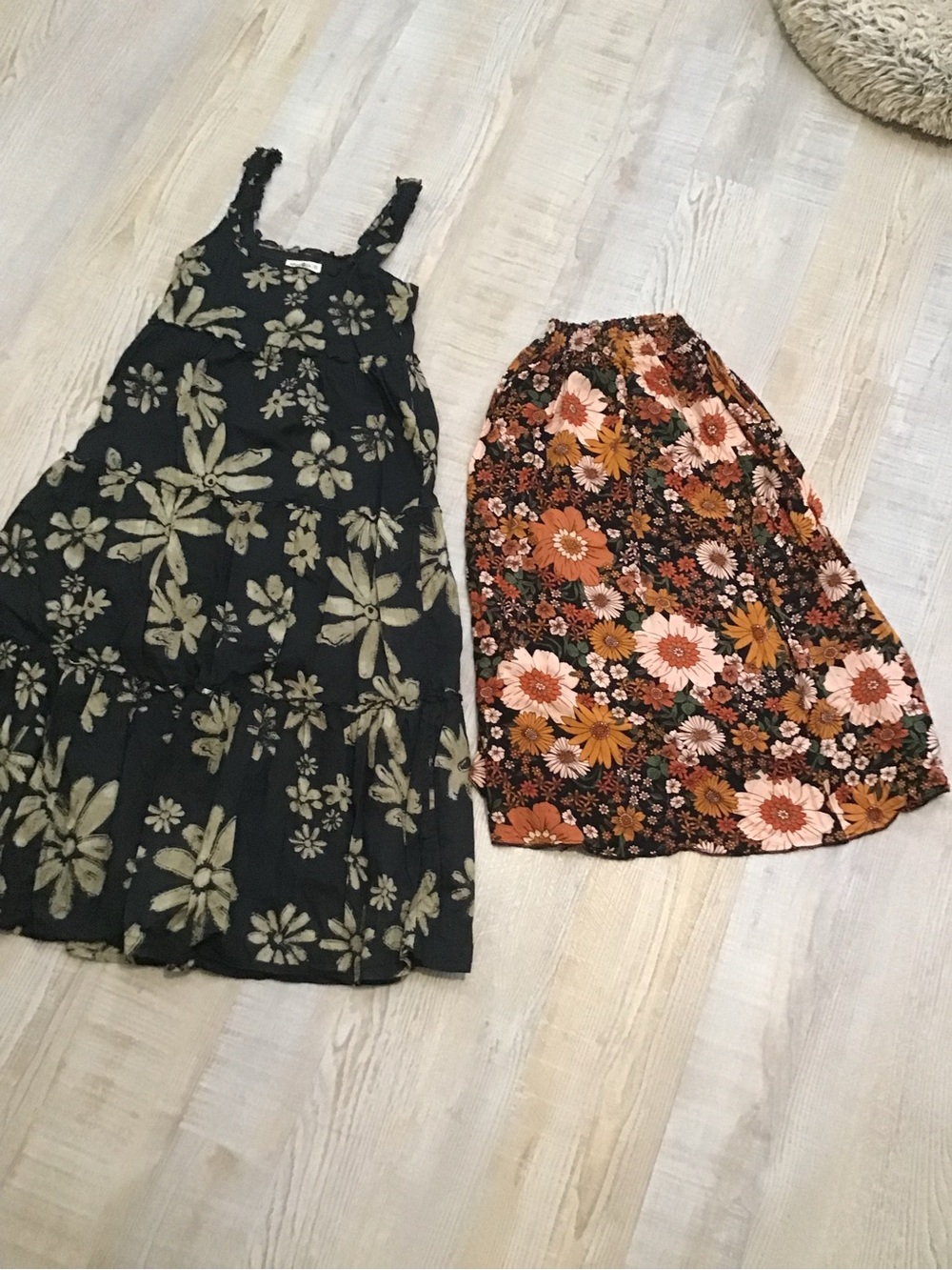 NATURAL LIFE Black Maxi Dress with Olive Floral Pattern